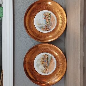 Vintage Copper & Ceramic Wall Plaque Country Farmhouse Wall Decor Horse Stable